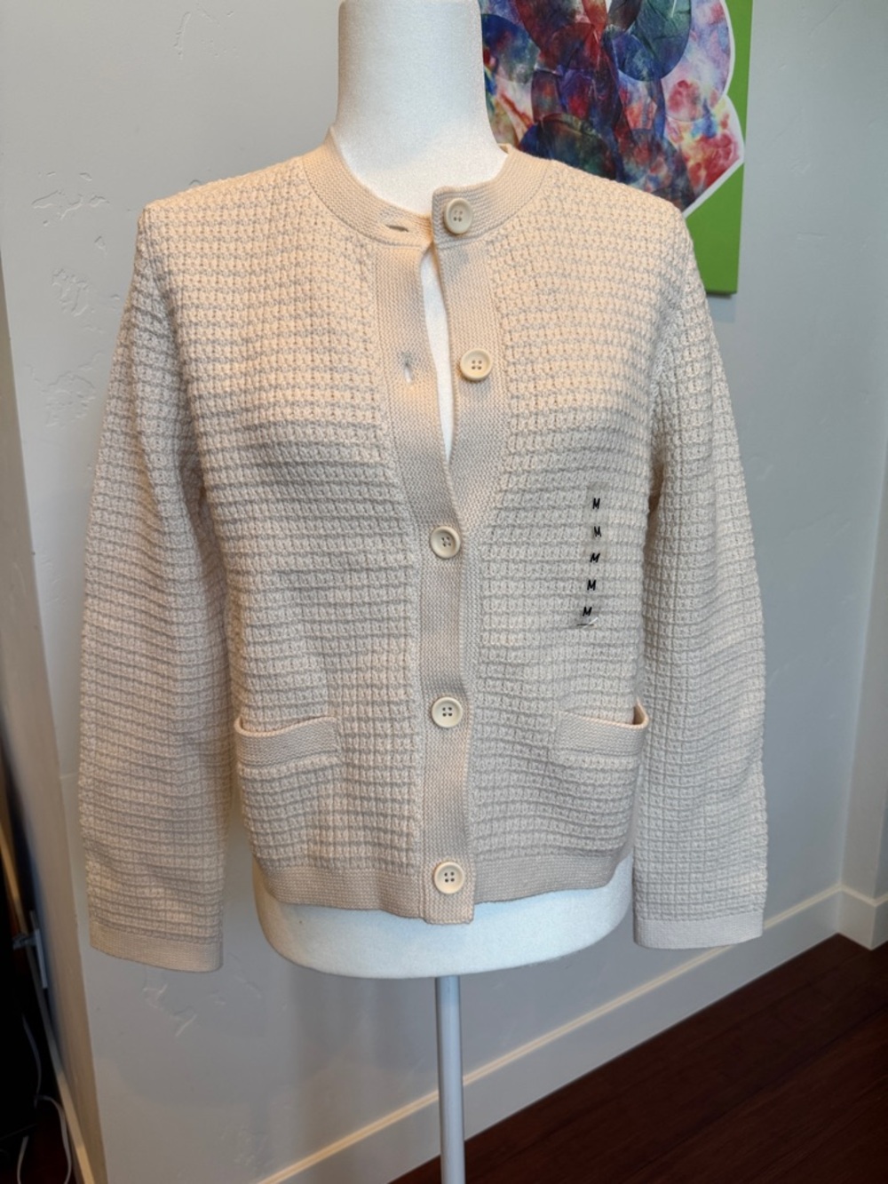 Uniqlo Cream Textured Button-Front Cardigan